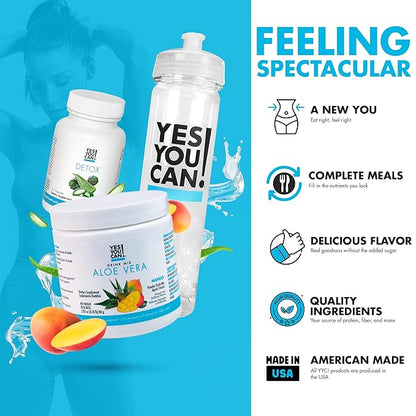 Yes You Can! Detox Kit Bundle - Includes YYC! Capsules, Aloe Vera Drink Mix, and Water Bottle, Body Cleanse Kit, Daily Cleanse and Proper Hydration with Vitamins - (Mango)