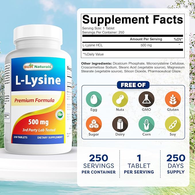 Best Naturals L-Lysine 500 mg 250 Tablets