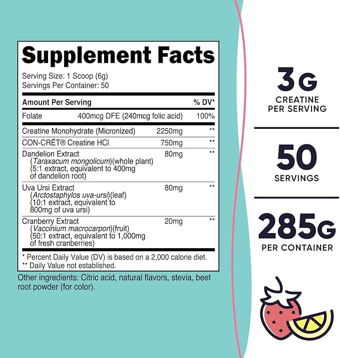 Nutricost Creatine Monohydrate Powder for Women, Micronized, Strawberry Lemonade, 50 Servings - Vegetarian, Non-GMO, Gluten Free