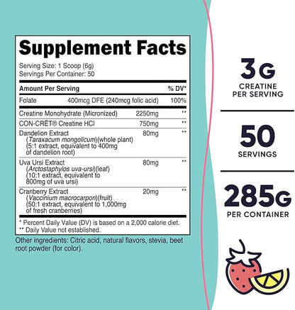 Nutricost Creatine Monohydrate Powder for Women, Micronized, Strawberry Lemonade, 50 Servings - Vegetarian, Non-GMO, Gluten Free