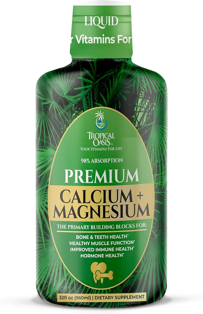 Tropical Oasis Liquid Calcium Magnesium | Promotes Strong Bones & Healthy Teeth | 98% Max Absorption | 32 Fl Oz, 64 Serv