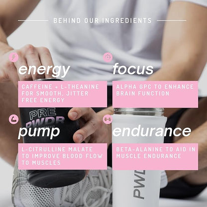 PWDRS Pre-Workout Powder, All Natural Pre Workout for Energy, Pump, Endurance & Strength, with Caffeine (Pink Lemonade)