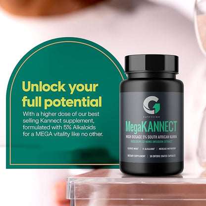 Mega Kannect Capsules with 5% Kanna Alkaloid| Elevates Mood, Boosts Energy Levels, Enhances Mental Clarity | Sceletium Tortuosum Daily Supplements for Men & Women (30 Count)