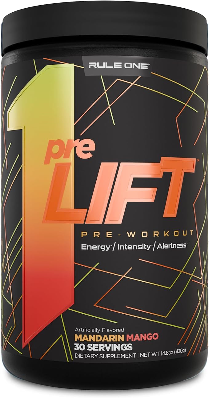 Rule 1 preLIFT Pre-Workout - 6g Citrulline, 3.2g Beta Alanine, 3 Caffeine Sources + 20 Others for Energy, Alertness, & Endurance (30 Servings, Mandarin Mango)
