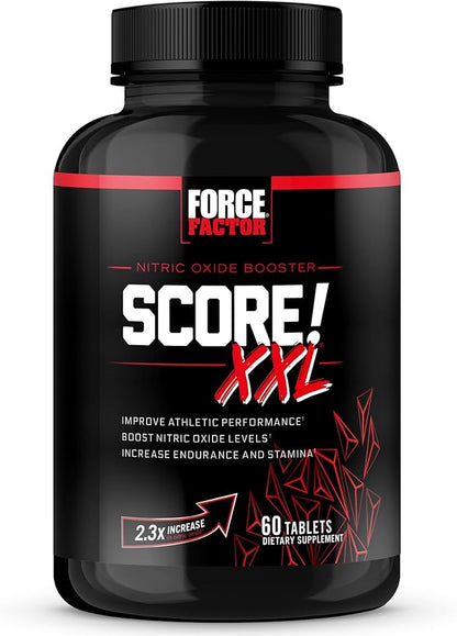 FORCE FACTOR Score! XXL Nitric Oxide Booster Supplement for Men with L-Citrulline, Horny Goat Weed, Black Maca, & Tribulus Terrestris to Increase Stamina, Energy, and Physical Performance, 60 Tablets