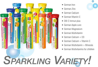 German Calcium + Vitamin D Drink Effervescent Tablets 60 Servings Orange-Grapefruit Flavour - 500 mg Calcium, 2,5 μg Vitamin D3 - T&D Pharma – Made in Germany
