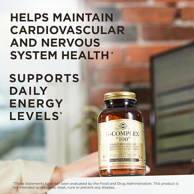 Solgar B-Complex "100" - 100 Vegetable Capsules, Pack of 2 - Energy Metabolism, Cardiovascular Health, Nervous System Support - Non-GMO, Vegan, Gluten Free - 200 Total Servings