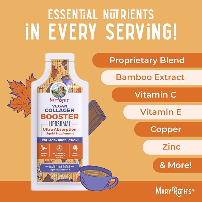 MaryRuth Organics Collagen Booster Liposomal | Sugar Free | Liquid Collagen Booster with Vitamin C, E, Zinc, Copper & Silica | Skin Care & Joint Support | Vegan | Non-GMO | Gluten Free | 14 Servings