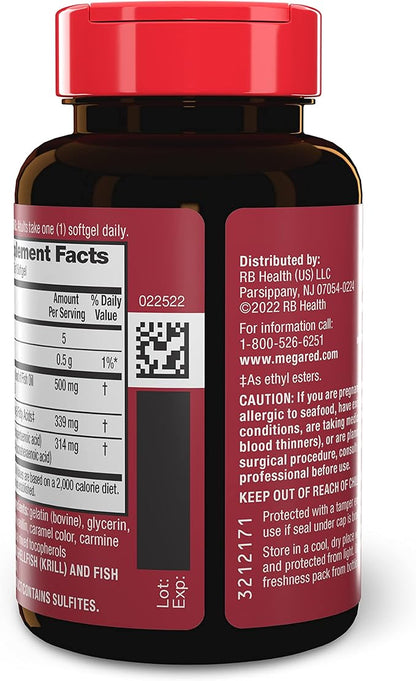 Megared Omega-3 Fish Oil + High Absorption Krill Oil 500mg Softgels, MegaRed Advanced 4in1 (80 count in a bottle) Concentrated Omega-3 Fish & Krill Oil Supplement