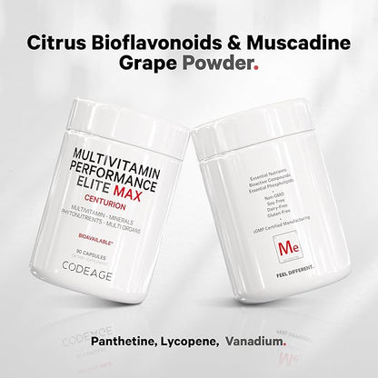 Codeage Multivitamin Performance Elite Max Supplement - Vitamins A, B6, B12, C, D, E, Vitamin K (MK-4, MK-6, MK-7, MK-9), Essential Minerals, Botanical & Grass-Fed Organ Extracts, Lutein - 90 Capsules