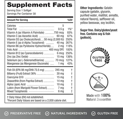 EyePromise Screen Shield All-in-One Eye Vitamin | Omega–3 Fish Oil, Bilberry, Lutein, Zeaxanthin, Vitamins A, C, B12, Zinc | 30 One-A-Day, Easy-Swallow Softgel Capsules