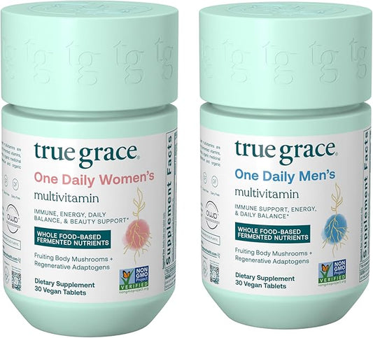 True Grace One Daily Men’s Multivitamin (30 Vegan Tablets) + One Daily Women’s Multivitamin (30 Vegan Tablets) - Non-GMO & Gluten Free - 30-Day Supply of Each