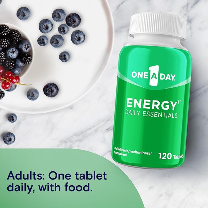 One A Day Energy Daily Essentials Multivitamin, Energy Supplement to Support Physical Energy & Mental Alertness Support with Vitamin B6, Vitamin B12, Caffeine & Folic Acid, 120 Count