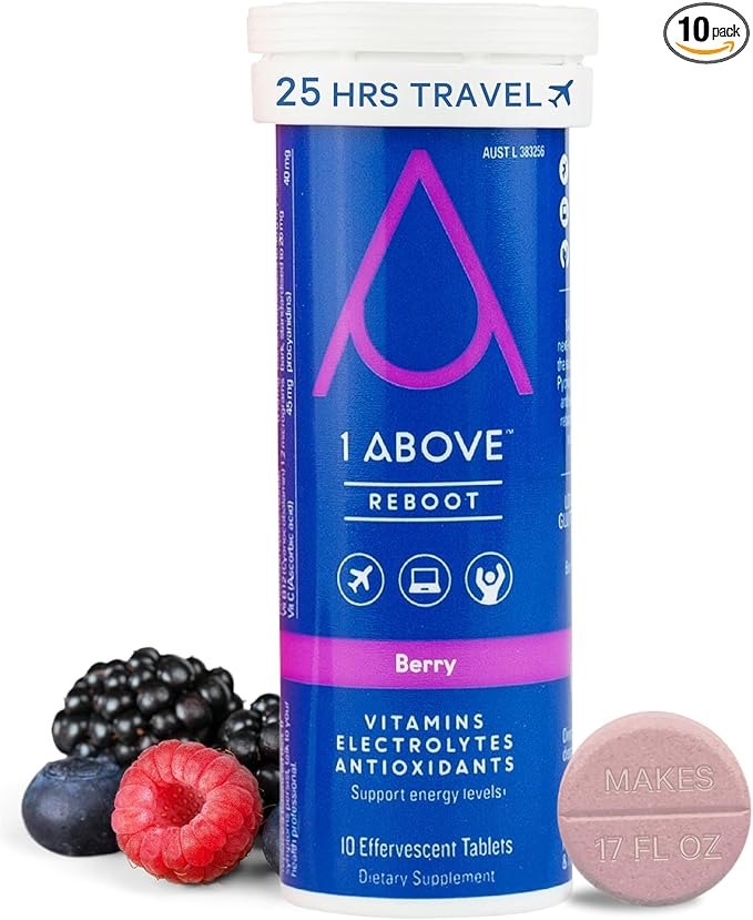 Jet Lag Relief Tablets - Berry-Flavored Effervescent Multivitamin with Pycnogenol Travel Supplement for Hydration, Energy, Immune Support and Faster Recovery - Flight Essential, 10 Tablets