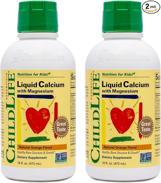 ChildLife Essentials Liquid Calcium Supplement for Kids - Baby Calcium with Magnesium, Zinc, and Vitamin D3 - Orange Flavor, 16 fl oz (2 Pack)