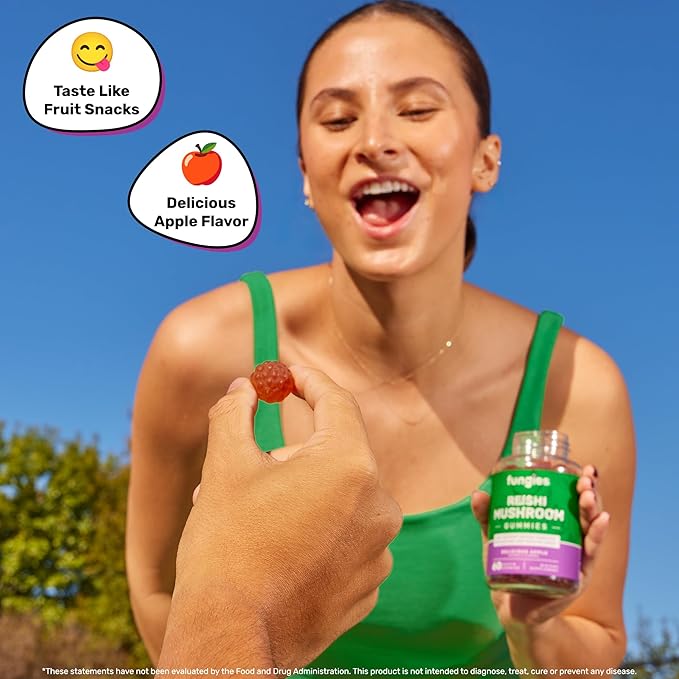 Fungies Reishi Mushroom Gummies, Delicious Apple Flavor - Mushroom Herbal Supplement Gummy for Adults Supports Immune Health, Relaxation & Healthy Aging - Calming Gummies for Sleep - 60 Servings