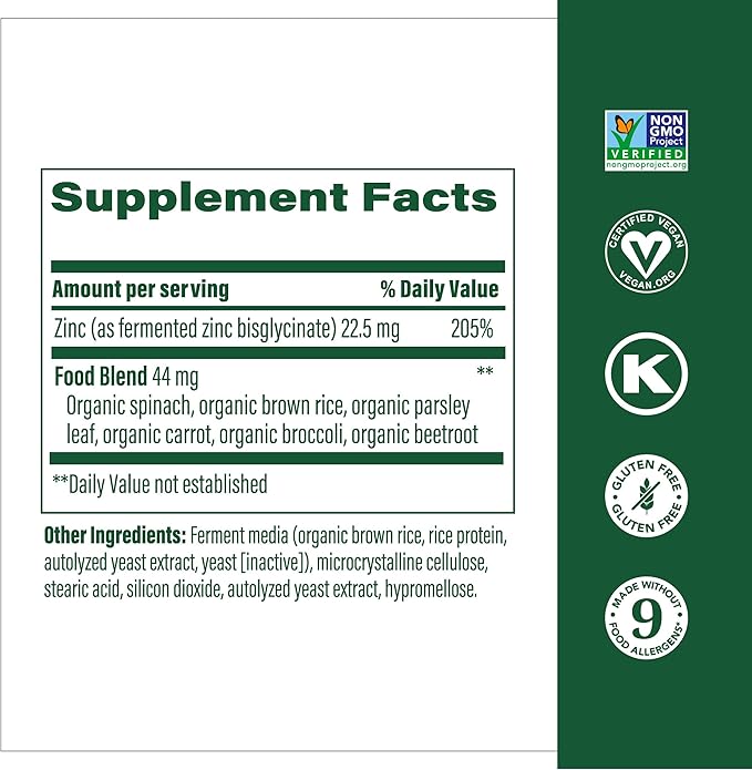 MegaFood Zinc Supplements - Vegan Immune Support Supplement with 22.5 mg High Potency Fermented Zinc - Made with Real Food - Gluten-Free, Kosher - 120 Tablets, 120 Servings