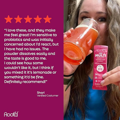 Root'd Multivitamin Powder for Women - 25 Vitamins & Minerals with 3X Electrolytes, 9 Organic Superfoods, Probiotics & Enzymes, Sugar-Free Multivitamin & Hydration | 30 Vitamin Drink Mix Packets