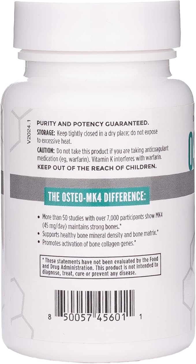 NBI Osteo-MK4 Bone Support | Vitamin D & K Complex | 45mg Vitamin K2 (MK4) for Strong Bone Health & Function | 60ct Veggie Capsules