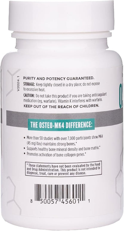 NBI Osteo-MK4 Bone Support | Vitamin D & K Complex | 45mg Vitamin K2 (MK4) for Strong Bone Health & Function | 60ct Veggie Capsules
