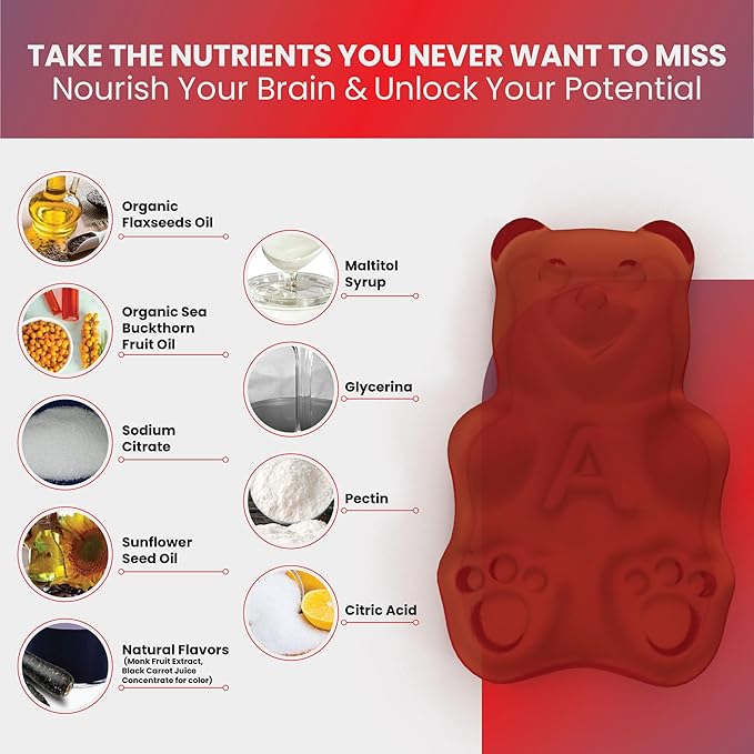 Omega 3 Gummies with Omegas 6, 7, 9, DHA & EPA - Sugar-Free Supplement for Brain, Heart, Eyes & Immune System (Mixed Fruits)