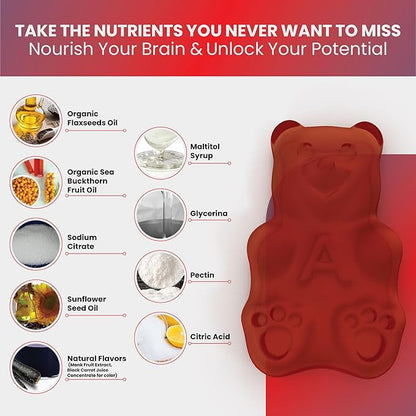 Omega 3 Gummies with Omegas 6, 7, 9, DHA & EPA - Sugar-Free Supplement for Brain, Heart, Eyes & Immune System (Mixed Fruits)