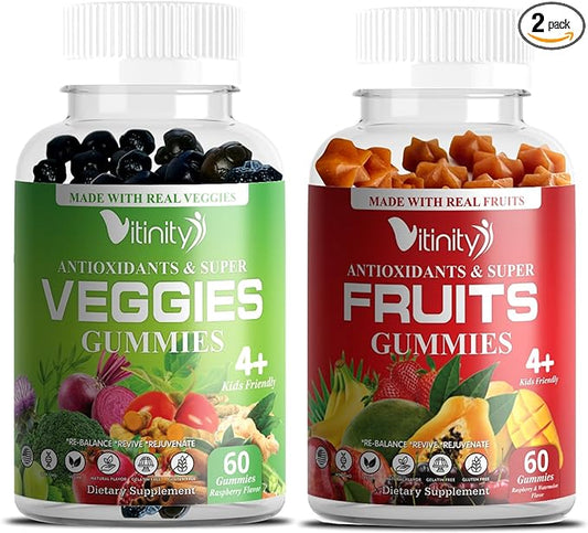 Made with Real Fruit-Real Veggie Gummies-Superfood Vegetable Vitamin Supplement for Women,Men,Kids-Blend of Fruit and Greens for Daily Health.Fruits and Vegetables Supplements (30-Day Supply)