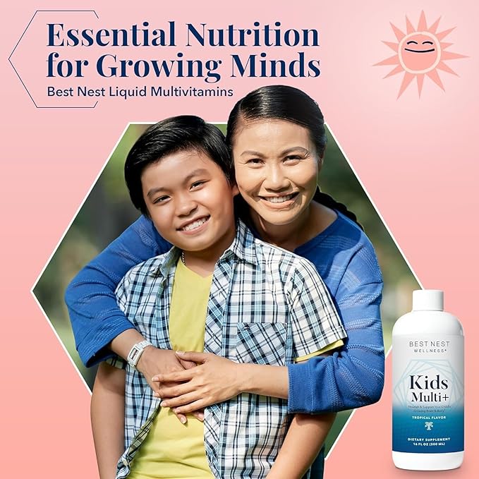 Best Nest Wellness Kids Multi Plus - Brain Health Support Supplement for Kids - Liquid Multivitamin with Methylated Vitamins - Nutritional Supplement Aids Immune Health - Tropical Flavor, 16 fl oz
