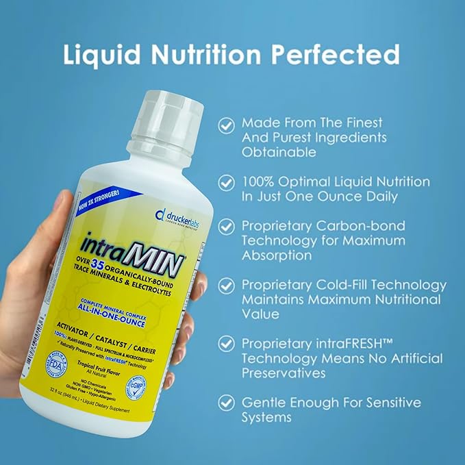 DRUCKER Labs - IntraMIN Organic Liquid Trace Minerals Dietary Supplement for Men, Women, Kids, Immune Support, Muscle Support, Non GMO, Gluten Free, Vegan, Electrolytes (32 oz., Tropical Fruit Punch)
