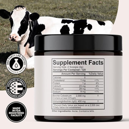 Optimal Prime - MUUU Bovine Colostrum Supplement and Superfood Powder for Gut Health, Bloating, Immune Support, Hair, Skin, and Nails Unflavored, 120 Servings