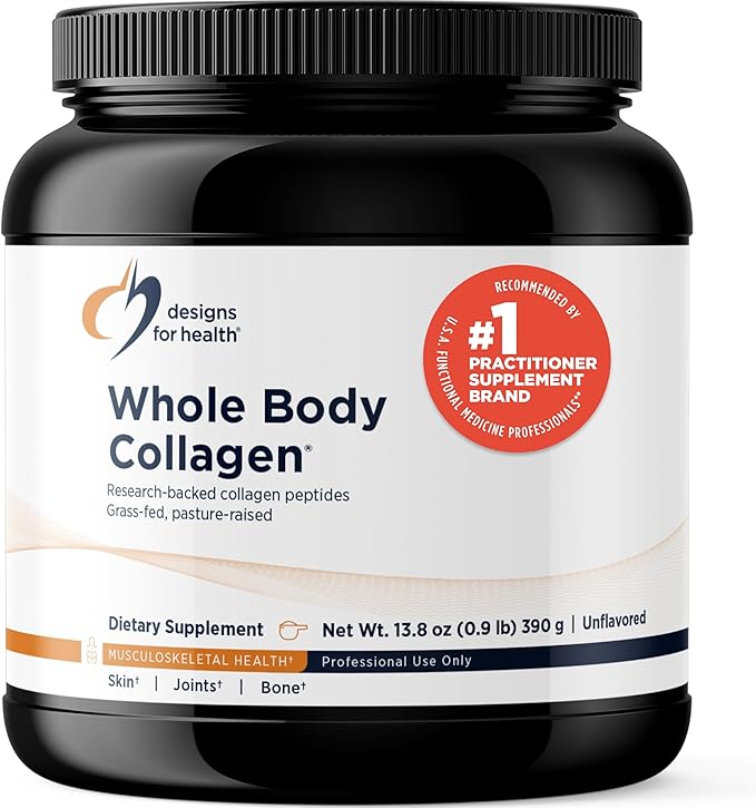 Designs for Health Whole Body Collagen Powder - Hydrolyzed Collagen Peptides Powder for Skin, Joint + Bone Health - Fortigel, Fortibone & Verisol Collagen for Women & Men, Unflavored (30 Servings)