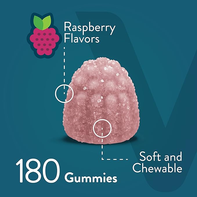 Calcium Magnesium Zinc Gummies with Vitamin D3 - Supports Bone Health, Nerve & Immune Function - Calcium Magnesium Zinc D3 Supplement for Adults & Teens - GMO Free - Chewable Raspberry Flavored Gummy