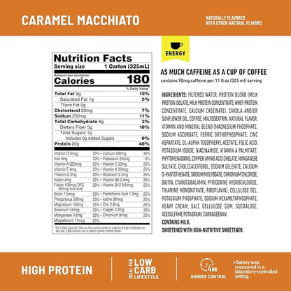 SlimFast Protein Shake with Caffeine, Caramel Macchiato- 20g Protein, Meal Replacement Shakes, High Protein with Low Carb and Low Sugar, 24 Vitamins and Minerals, 12 Count (Pack of 1)