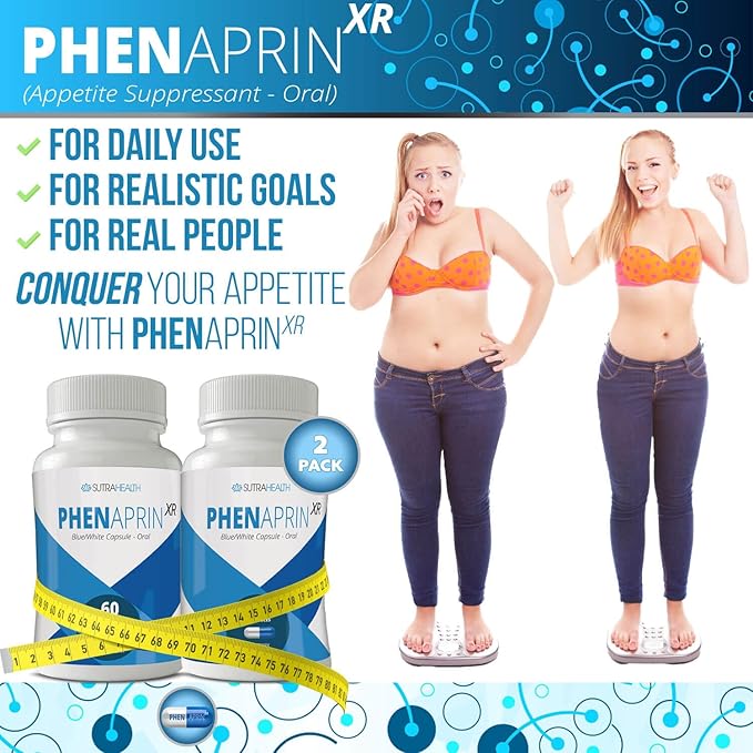 PhenAprin XR Maximum Strength Appetite Suppressant Diet Pills - 2-Pack, Metabolism Boosting, Weight Loss for Women and Men, 120 Blue/White Capsules