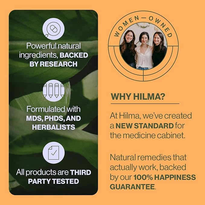 Hilma Natural Gas & Bloating Relief for Women – Doctor Formulated with Organic Ingredients – Lemon Balm, Fennel & Peppermint Leaf – 50 Vegan Capsules