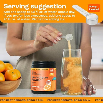KEY NUTRIENTS Multivitamin Electrolytes Powder No Sugar - Tangy Orange Electrolyte Powder - Endurance & Energy Supplement - Hydration Powder - No Calories - 90 Servings - Made in USA