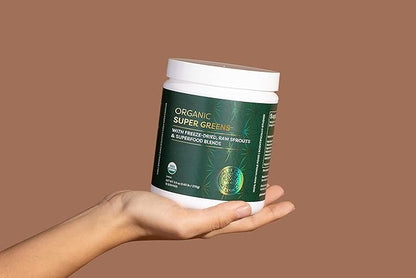 Global Healing Organic Super Greens Powder Blend - Greens Superfood Powder with 15 Raw Whole Sprouts - Delicious Green Juice Smoothie Mix for Daily Nutrition - Non-GMO, Gluten-Free Greens Supplements