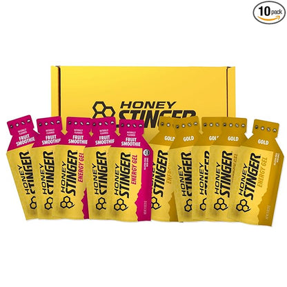 Honey Stinger Energy Gel Variety Pack | 5 Packs Each of Gold and Organic Fruit Smoothie | Gluten Free & Caffeine Free | For All Exercises | Sports Nutrition for Home & Gym, Pre and Mid Workout