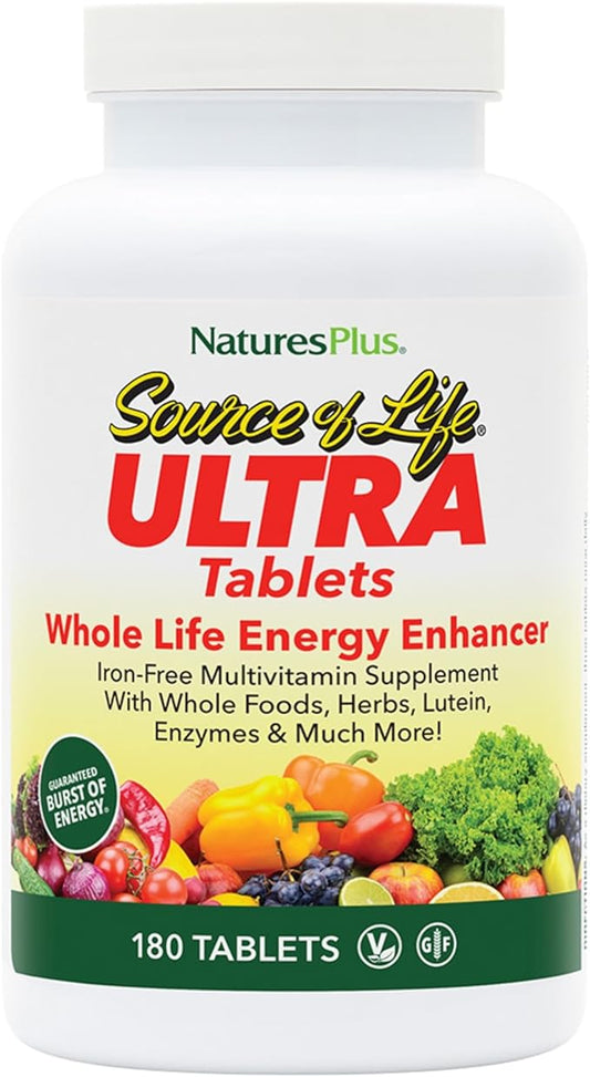Natures Plus Ultra Source of Life No-Iron Multivitamin - 180 Tablets - Supports Immune Health, Energy & Overall Well-Being - with Lutein & Vitamin D3 - Vegetarian & Gluten Free - 60 Servings