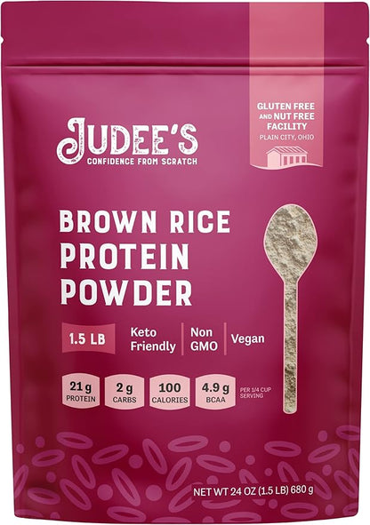Judee’s Brown Rice Protein Powder (80% Protein) 1.5 lb - 100% Non-GMO and Sprouted - Dairy-Free and Keto-Friendly - Gluten-Free and Soy-Free - Plant-Based Protein