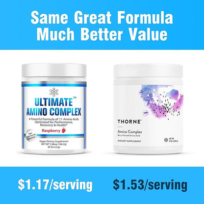 Ultimate Amino Complex Powder (Berry Flavor, 30 Servings, 4g Each) All 9 Essential Amino Acids Supplement with Cystine & Tyrosine - 2:1:1 BCAA Ratio - Energy, Lean Muscle & Recovery - Vegan & Non-GMO