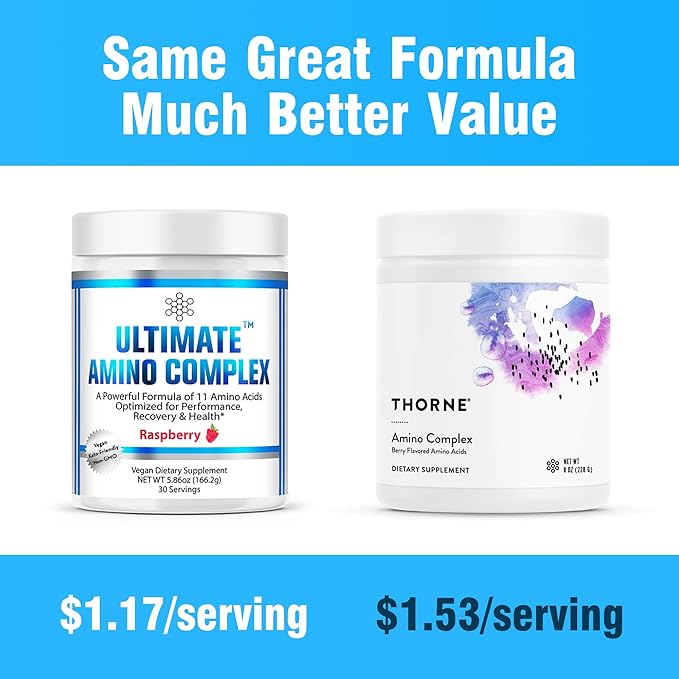 Ultimate Amino Complex Powder (Berry Flavor, 30 Servings, 4g Each) All 9 Essential Amino Acids Supplement with Cystine & Tyrosine - 2:1:1 BCAA Ratio - Energy, Lean Muscle & Recovery - Vegan & Non-GMO