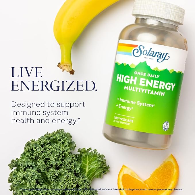 SOLARAY Once Daily High Energy Multivitamin for Women and Men - Energy Supplements - Immune Support w/Vitamin C, A, D and E, Vitamin B Complex, Trace Minerals, 60-Day Guarantee, 180 Serv, 180 VegCaps