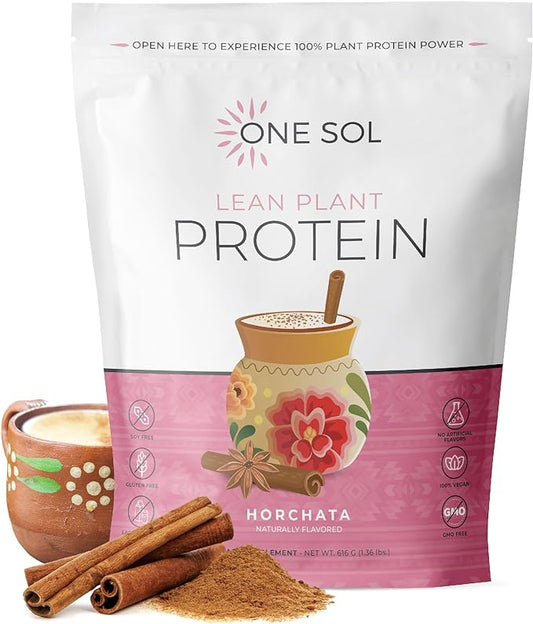 One Sol Lean Plant Protein Powder Horchata, Low Carb, Gluten Free, Lactose-Free, No Sugar Added, Soy Free, Non-GMO, 100% Plant-Based & Vegan Friendly