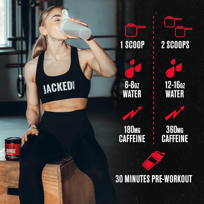 Jacked Factory NITROSURGE Shred Pre Workout Supplement - Energy Booster, Instant Strength Gains, Sharp Focus, Powerful Pumps - Nitric Oxide Booster & PreWorkout Powder - 30Sv, Orange Pineapple