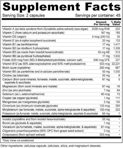 Wellness Resources Daily Energy Multiple Vitamin - 100% coenzyme B Vitamins Including Methylfolate and Methylated B12 with Other Important Cofactors for Energy, Stress, and Mood (90 Capsules)