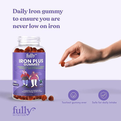 Iron Gummies Supplements for Adults (Women, Men) and Kids – Grape Flavor- Supports Anemia, Energy and Focus Levels – 200 Count