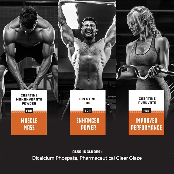 High Strength Tri Phase Creatine Pills - Muscle Mass Gainer and Muscle Recovery Creatine HCL Pyruvate and Creatine Monohydrate Pills - Optimal Muscle Builder Creatine Supplement for Men and Women
