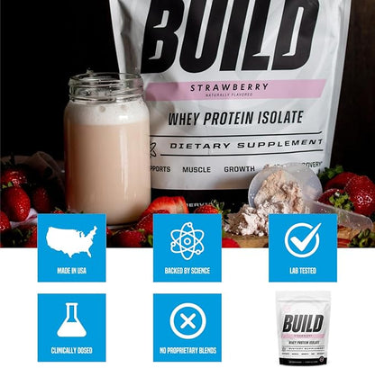 Outwork Nutrition Build Whey Protein Isolate Powder - Low Lactose, Gluten-Free Protein Powder for Muscle Growth & Workout Recovery, Backed by Science, Strawberry, 1.8lbs
