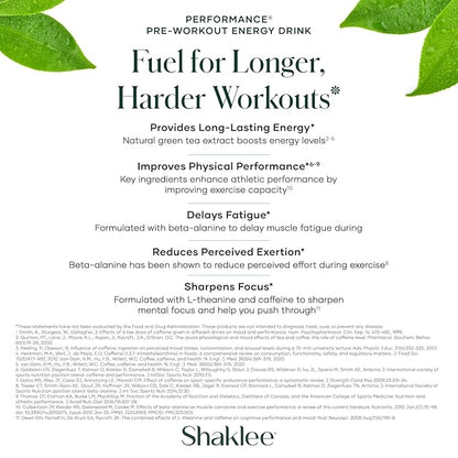 Shaklee - Performance Pre-Workout Energy Drink - Green Tea Extract Lemon Flavor - Energy Boost - Beta-Alanine & L-theanine - 100mg Caffeine, 800mg Beta-Alanine and 100mg L-theanine - 30 Servings